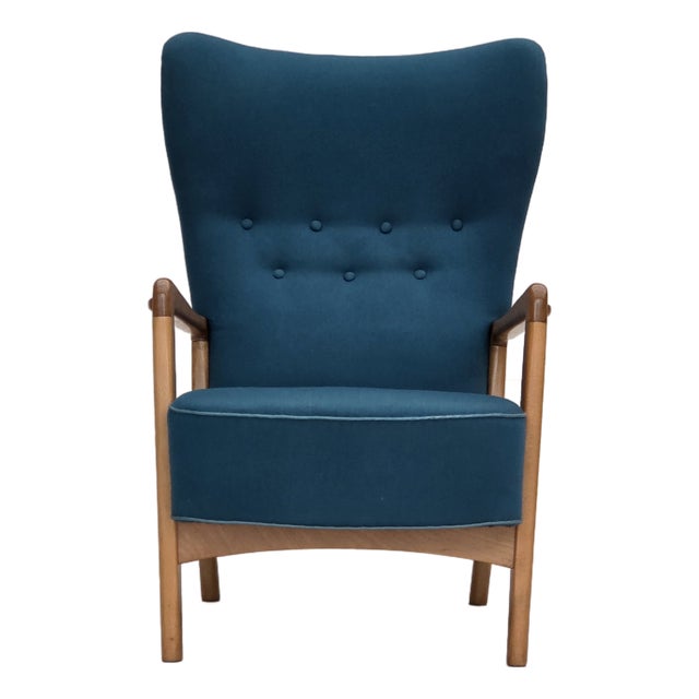 Danish Armchair in Wool and Lacquered Beechwood by Fritz Hansen, 1970s For Sale