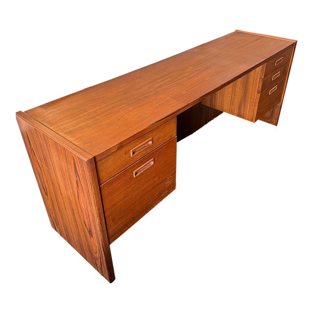 1970s Teak Vintage Executive Desk With Filing Drawer For Sale