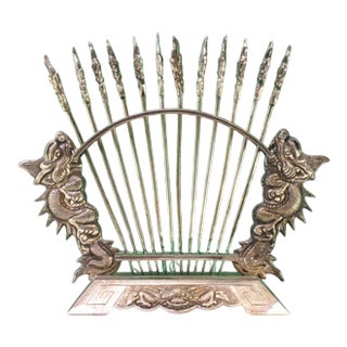 Silver Appetizer Forks on Display Stand with Two Dragons, Set of 12 For Sale