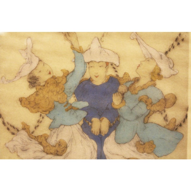 Early 20th Century Circa 1920s-30s English "The Dance" Drypoint Hand-Colored Etching by Elyse Ashe Lord For Sale - Image 5 of 8