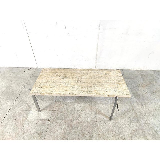 1970s Vintage Travertine and Chrome Coffee Table, 1970s For Sale - Image 5 of 10