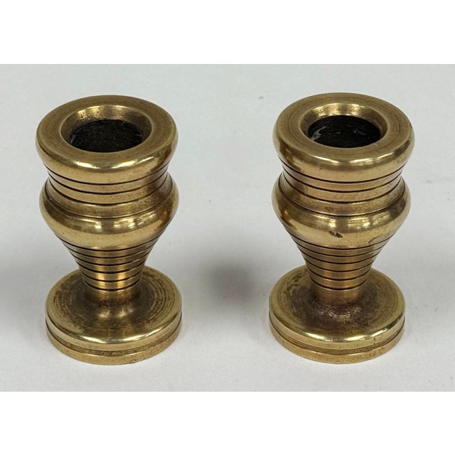Mid-Century Modern Vintage Petite Brass Beehive Candlestick Holders, a Pair For Sale - Image 3 of 3