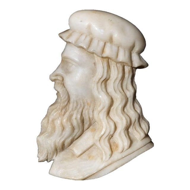 Carved Marble Profile of Leonardo Da Vinci Italian 19th Century Grand Tour For Sale