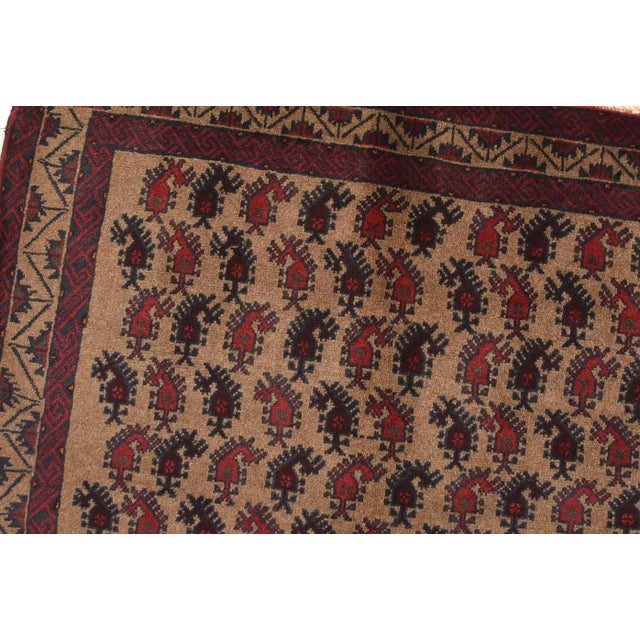 Textile Baloch Rug 3’2” X 5’9” Brown Wool Vintage Tribal Hand-Knotted Carpet For Sale - Image 7 of 13