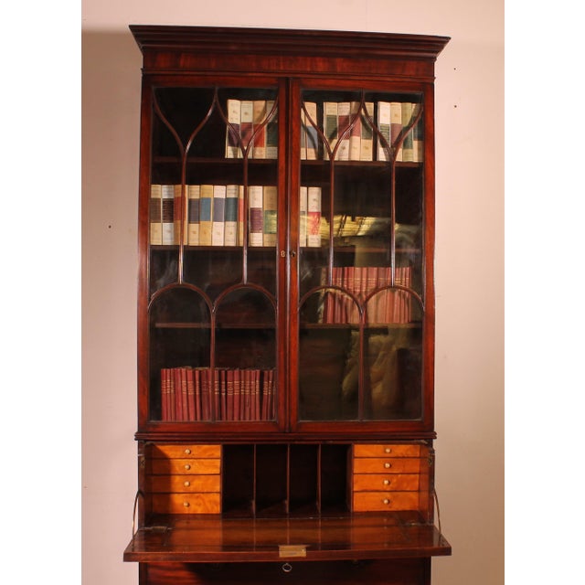 Tan Mahogany Bookcase with Secretary, 18th Century For Sale - Image 8 of 14