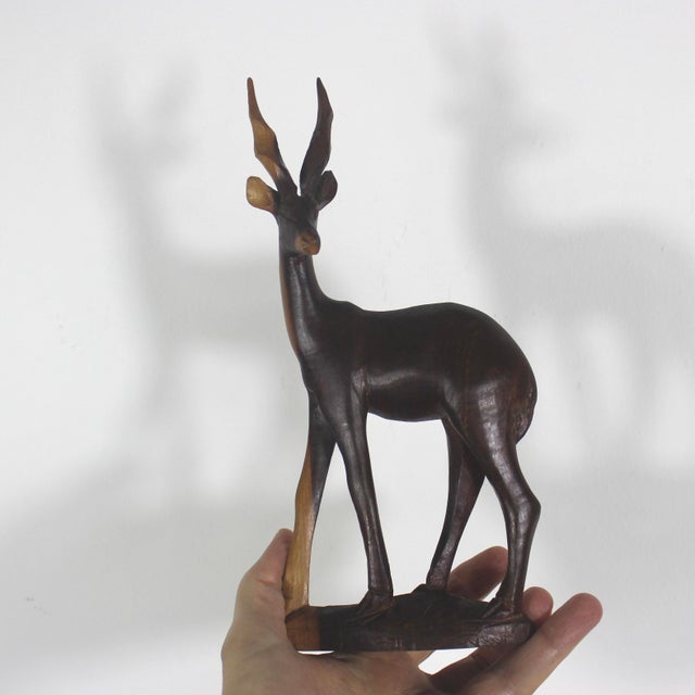 Mid Century Modern Carved Gazelle Exotic Wood Sculpture African Animal Figurine Reindeer For Sale - Image 10 of 10