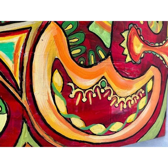 Wood Large Yellow and Red Paisley Meditation Painting by Carol Bertrand For Sale - Image 7 of 12