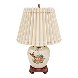 Vintage Japanese Seiho Kiln Crackle Glaze Ceramic Table Lamp - Floral Chinoiserie Style For Sale