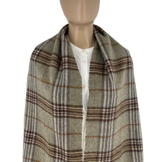 Burberry Greyish Green Plaid 50% Cashmere 50% Wool Scarf
