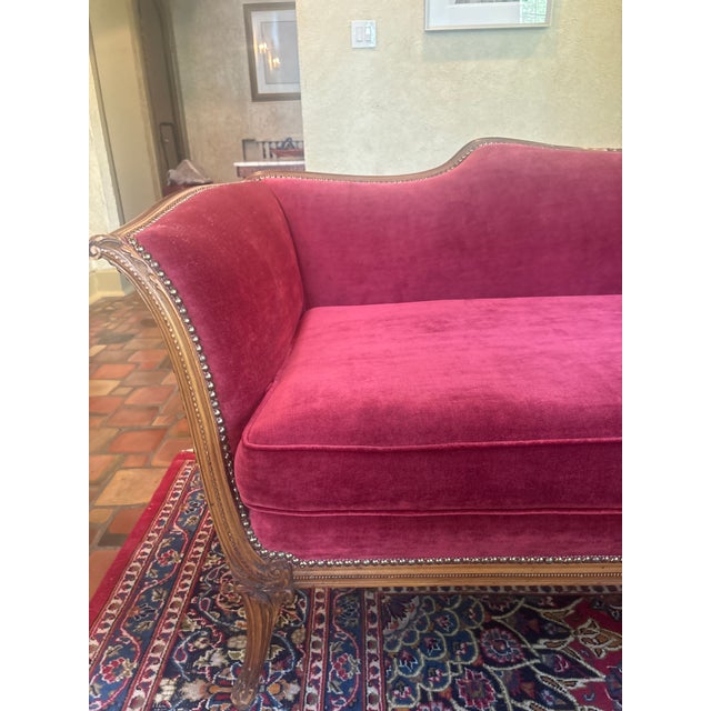 Vintage Red Velvet Sofa For Sale - Image 10 of 18