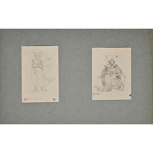 Léon Morel-Fatio, The Maid Portrait Diptych, 19th Century, Pencil on Paper For Sale - Image 3 of 3