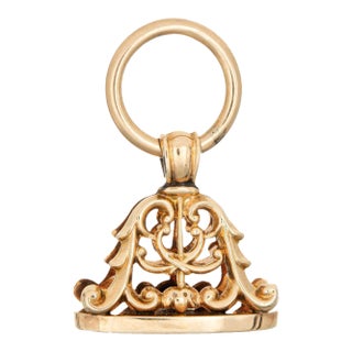 Antique Victorian Ornate Fob 14k Yellow Gold Engraved Charm Seal Vintage Jewellery For Sale