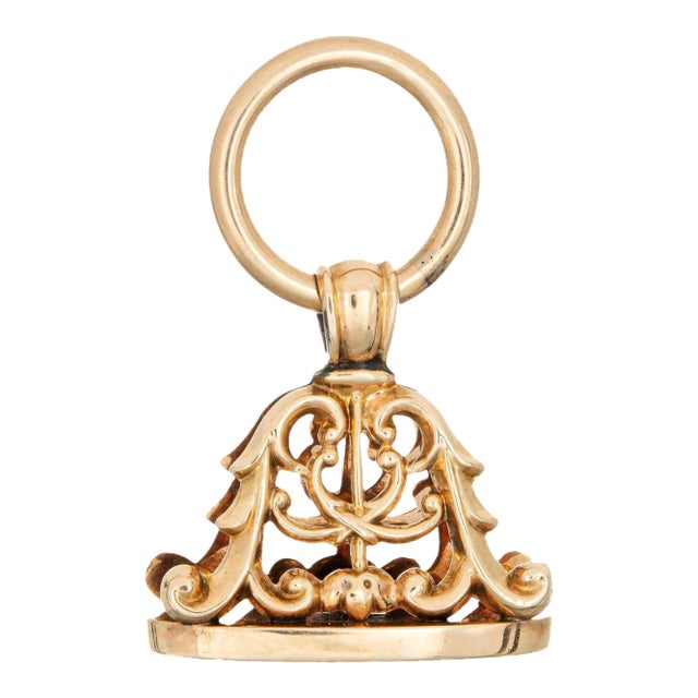 Antique Victorian Ornate Fob 14k Yellow Gold Engraved Charm Seal Vintage Jewellery For Sale