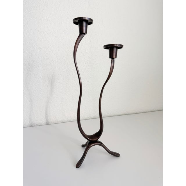 Late 20th Century Brutalist Bronze Wavy 2-Arm Candle Holder For Sale - Image 5 of 10