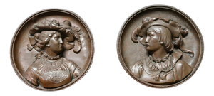Round Copper Plaques by Gustav Grohe, 19th Century, Set of 2