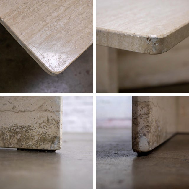 Late 20th Century Modern to Postmodern Triangle Travertine Coffee or Cocktail Table Style of Up & Up For Sale - Image 12 of 18