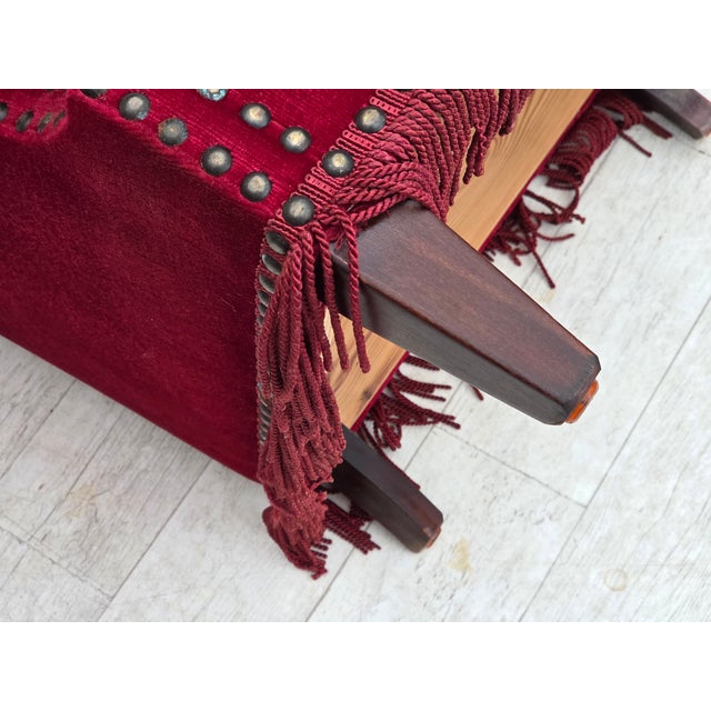 Danish Armchair in Red Velour and Ash, 1970s For Sale - Image 15 of 17