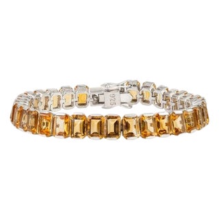 925 Sterling Silver Octgaon Cut Prong Setting Gemstone Tennis Bracelet For Sale