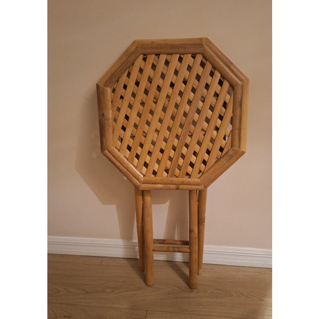 1970s Bamboo Bohemian Table Octagonal Folding Side Table For Sale - Image 4 of 7