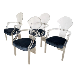 1980’s Hollywood Regency Art Deco Lucite Dining Arm Chairs