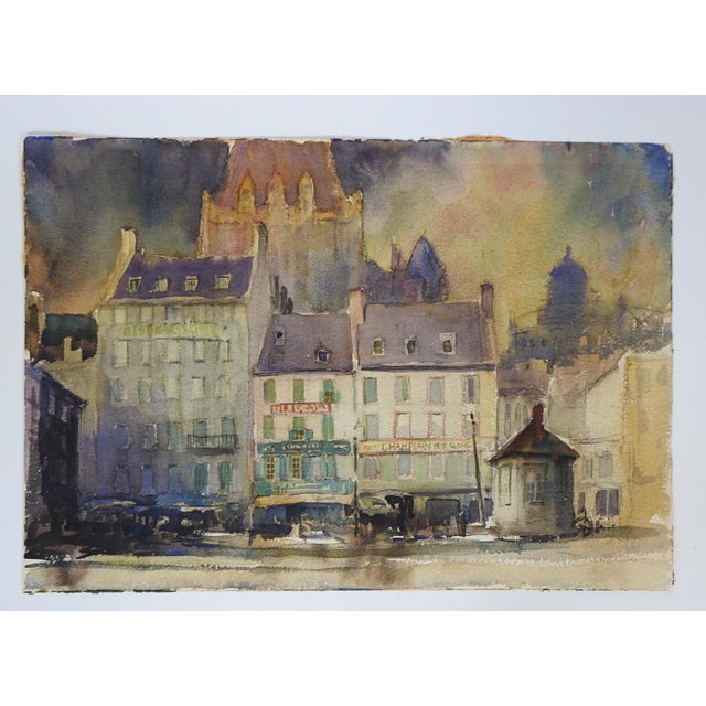 French Early 20th Century Cityscape Watercolor Painting For Sale - Image 3 of 3