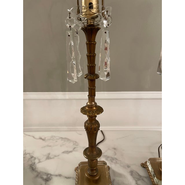 Vintage Brass & Crystal Footed Lamps - a Pair For Sale In New York - Image 6 of 9