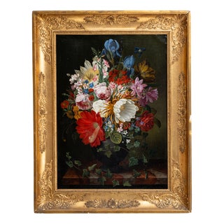 Friedrich Wilhelm Voelcker, Still Life with Flowers, 1800s, Oil on Canvas For Sale