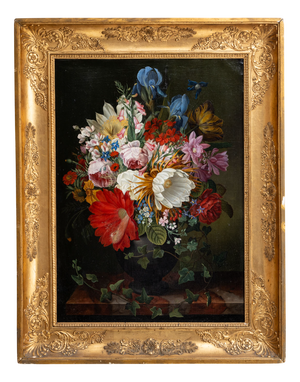 Friedrich Wilhelm Voelcker, Still Life with Flowers, 1800s, Oil on Canvas