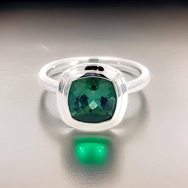 Traditional Natural Solitaire Tourmaline Ring 6.5 14k W Gold 2.25 TCW Certified For Sale - Image 3 of 13