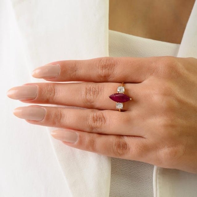 Ruby Red Victorian Chic Ruby Diamond Early 20s Engagement Ring in 14k Gold Size 5 For Sale - Image 8 of 14
