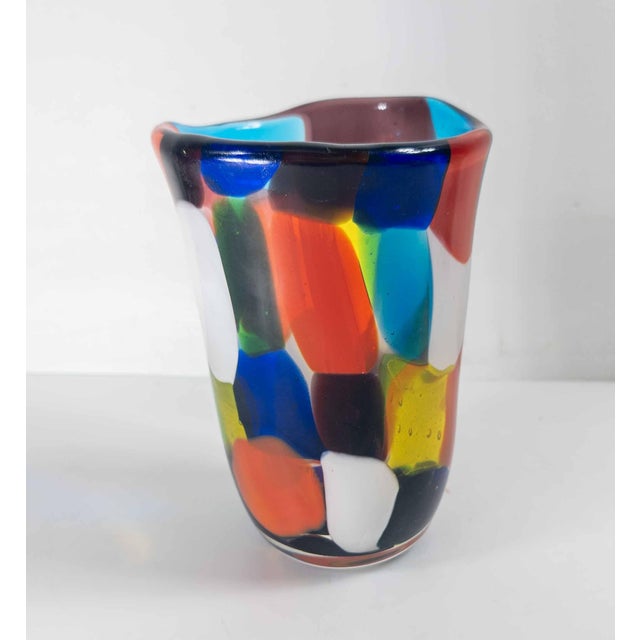 We are selling this Mid-Century Italian Murano type glass vase. This vase uses colorful patchwork design of many different...