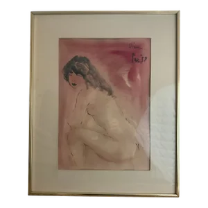1950s Roger Etienne Painting of Nude Woman, Framed