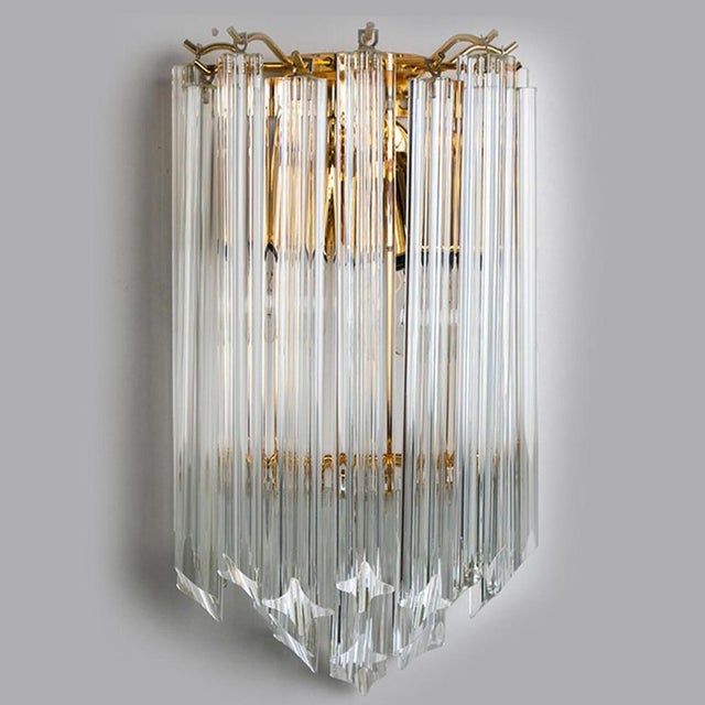Triedroglass Tree Tears Clear Gold Glass Brass Sconce from Venini, 1970s For Sale - Image 16 of 17