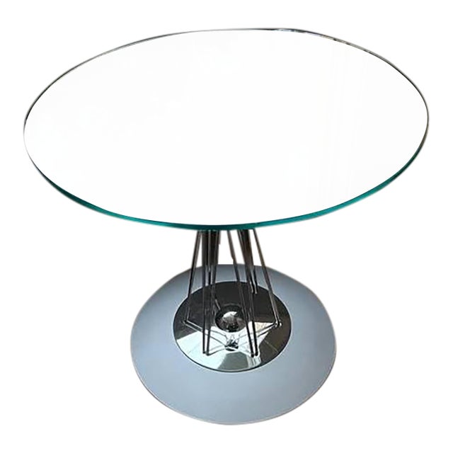 Naos Gemellino Italian Round Glass and Chrome Side Table For Sale
