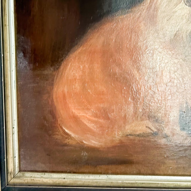 Wood Distressed Antique Dog Oil Painting Framed, Late 1800's Portrait of a Dog For Sale - Image 7 of 18