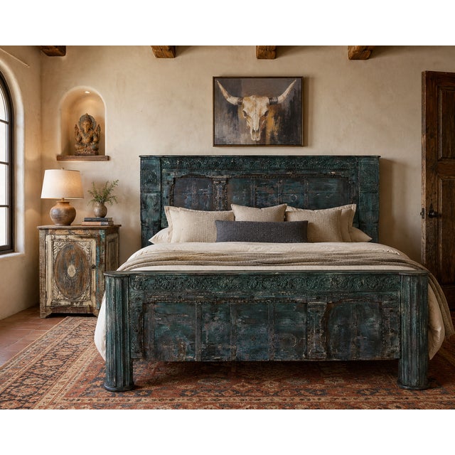 Constructed from a set of antique Indian 19th century teakwood doors from Gujarat, this king-size bed transforms...
