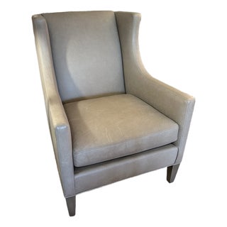 Lee Industries Gray Leather Custom Club Chair For Sale