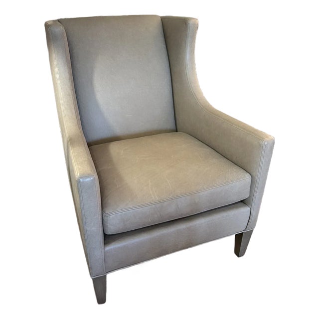Lee Industries Gray Leather Custom Club Chair For Sale
