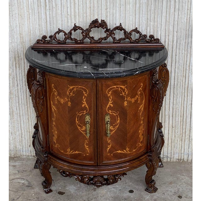 Pair of Carved and Marquetry Nightstands with Two Doors and Hidden Drawer For Sale - Image 17 of 18