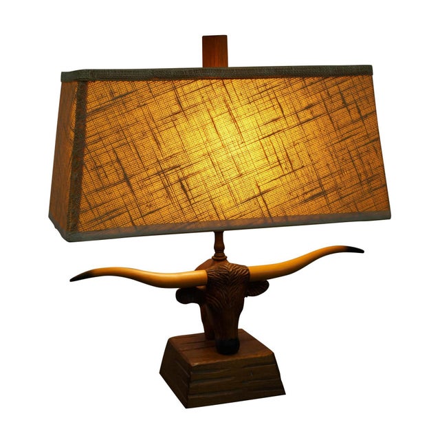 Brandt Ranch Oak Carved Texas Longhorn Table Lamp Chairish