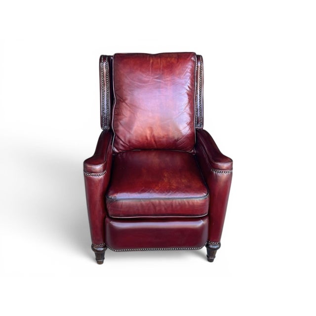 Pair of Vintage English Wingback Recliners in Burgundy Oxblood Leather For Sale - Image 10 of 16