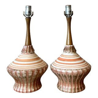 Vintage MCM Glazed Ceramic Lamps - A Pair For Sale