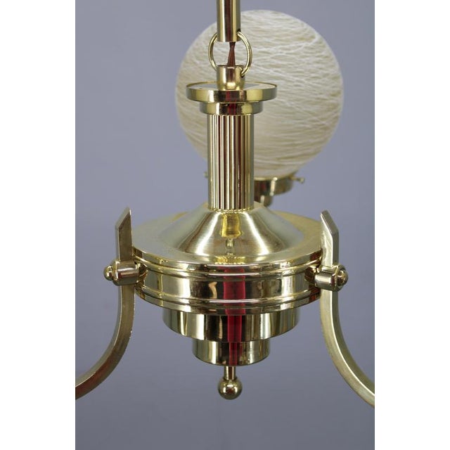 Vintage Art Deco Brass Chandelier with Textured Glass Globes, 1930s For Sale - Image 4 of 12