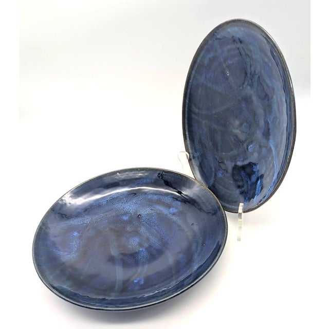 Ceramic Vintage Wheel Thrown Studio Pottery Glazed Stoneware Plates, a Pair For Sale - Image 7 of 12