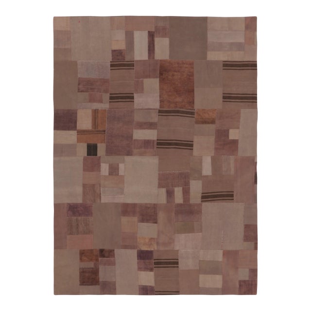 Vintage Turkish Patchwork Rug in Soft Brown and Beige Tones - Rug & Kilim For Sale