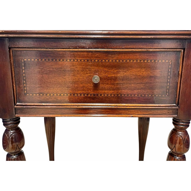 Antique Mahogany Inlaid Writing Desk W/ Glass Top - Excellent Condition For Sale In Atlanta - Image 6 of 12