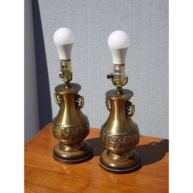 Metal Pair of Vintage Mid Century Metal Table Lamps Lights W Lamp Shades For Sale - Image 7 of 11