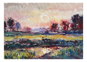 Harijs Veldre, Sunset, Oil on Cardboard