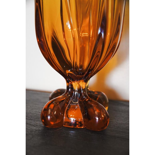 Viking Glass Company Viking Glass Epic Amber Drape Swung Glass Vase Art 1960s For Sale - Image 4 of 12