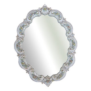 Porcelain Mirror with Polychrome Floral Relief, 1960s For Sale